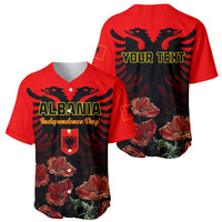 Personalised Albania Independence Day Baseball Jersey Albanian Coat Of Arms With Red Poppy Flower - Wonder Print Shop