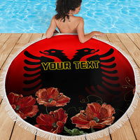 Personalised Albania Independence Day Beach Blanket Albanian Coat Of Arms With Red Poppy Flower - Wonder Print Shop