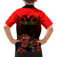 Personalised Albania Independence Day Family Matching Off Shoulder Long Sleeve Dress and Hawaiian Shirt Albanian Coat Of Arms With Red Poppy Flower - Wonder Print Shop
