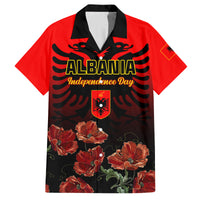 Personalised Albania Independence Day Family Matching Off Shoulder Long Sleeve Dress and Hawaiian Shirt Albanian Coat Of Arms With Red Poppy Flower - Wonder Print Shop