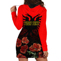 Personalised Albania Independence Day Hoodie Dress Albanian Coat Of Arms With Red Poppy Flower - Wonder Print Shop
