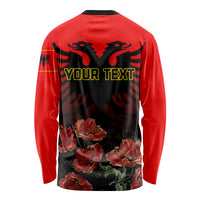 Personalised Albania Independence Day Long Sleeve Shirt Albanian Coat Of Arms With Red Poppy Flower - Wonder Print Shop