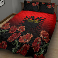 Personalised Albania Independence Day Quilt Bed Set Albanian Coat Of Arms With Red Poppy Flower - Wonder Print Shop