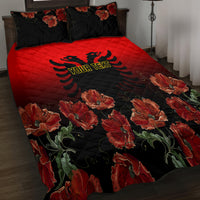 Personalised Albania Independence Day Quilt Bed Set Albanian Coat Of Arms With Red Poppy Flower - Wonder Print Shop