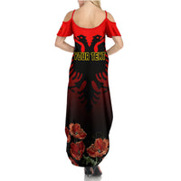 Personalised Albania Independence Day Summer Maxi Dress Albanian Coat Of Arms With Red Poppy Flower - Wonder Print Shop