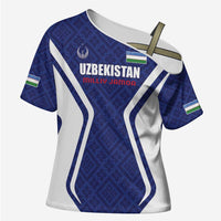 Custom Football Uzbekistan Cross Shoulder Shirt Milliy Jamoa Blue Version - Wonder Print Shop