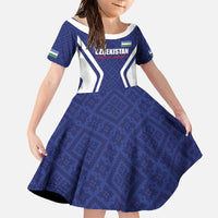 Custom Football Uzbekistan Family Matching Off The Shoulder Long Sleeve Dress and Hawaiian Shirt Milliy Jamoa Blue Version - Wonder Print Shop