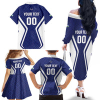 Custom Football Uzbekistan Family Matching Off The Shoulder Long Sleeve Dress and Hawaiian Shirt Milliy Jamoa Blue Version - Wonder Print Shop