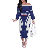 Custom Football Uzbekistan Family Matching Off The Shoulder Long Sleeve Dress and Hawaiian Shirt Milliy Jamoa Blue Version - Wonder Print Shop