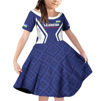 Custom Football Uzbekistan Family Matching Off Shoulder Short Dress and Hawaiian Shirt Milliy Jamoa Blue Version - Wonder Print Shop