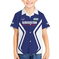 Custom Football Uzbekistan Family Matching Off Shoulder Short Dress and Hawaiian Shirt Milliy Jamoa Blue Version - Wonder Print Shop