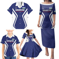 Custom Football Uzbekistan Family Matching Puletasi and Hawaiian Shirt Milliy Jamoa Blue Version - Wonder Print Shop