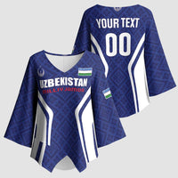Custom Football Uzbekistan Kimono Sleeve Blouse Milliy Jamoa Blue Version - Wonder Print Shop