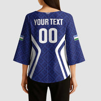 Custom Football Uzbekistan Kimono Sleeve Blouse Milliy Jamoa Blue Version - Wonder Print Shop
