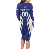 Custom Football Uzbekistan Long Sleeve Bodycon Dress Milliy Jamoa Blue Version - Wonder Print Shop
