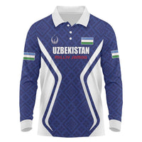 Custom Football Uzbekistan Long Sleeve Polo Shirt Milliy Jamoa Blue Version - Wonder Print Shop