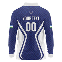 Custom Football Uzbekistan Long Sleeve Polo Shirt Milliy Jamoa Blue Version - Wonder Print Shop