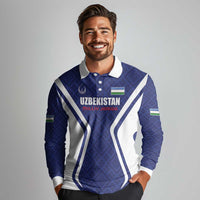 Custom Football Uzbekistan Long Sleeve Polo Shirt Milliy Jamoa Blue Version - Wonder Print Shop