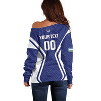 Custom Football Uzbekistan Off Shoulder Sweater Milliy Jamoa Blue Version - Wonder Print Shop