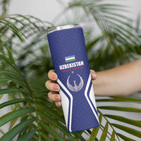 Custom Football Uzbekistan Skinny Tumbler Milliy Jamoa Blue Version - Wonder Print Shop