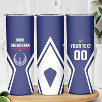 Custom Football Uzbekistan Skinny Tumbler Milliy Jamoa Blue Version - Wonder Print Shop