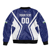 Custom Football Uzbekistan Sleeve Zip Bomber Jacket Milliy Jamoa Blue Version - Wonder Print Shop
