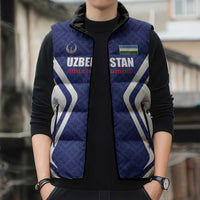 Custom Football Uzbekistan Sleeveless Puffer Jacket Milliy Jamoa Blue Version - Wonder Print Shop