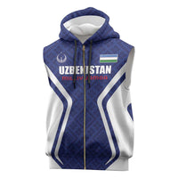 Custom Football Uzbekistan Sleeveless Zip Hoodie Milliy Jamoa Blue Version - Wonder Print Shop