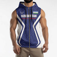 Custom Football Uzbekistan Sleeveless Zip Hoodie Milliy Jamoa Blue Version - Wonder Print Shop