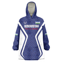 Custom Football Uzbekistan Wearable Blanket Hoodie Milliy Jamoa Blue Version - Wonder Print Shop