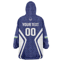 Custom Football Uzbekistan Wearable Blanket Hoodie Milliy Jamoa Blue Version - Wonder Print Shop