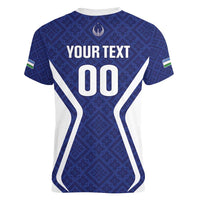 Custom Football Uzbekistan Women V-Neck T-Shirt Milliy Jamoa Blue Version - Wonder Print Shop