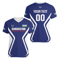 Custom Football Uzbekistan Women V-Neck T-Shirt Milliy Jamoa Blue Version - Wonder Print Shop