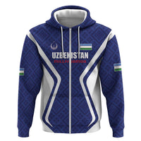 Custom Football Uzbekistan Zip Hoodie Milliy Jamoa Blue Version - Wonder Print Shop