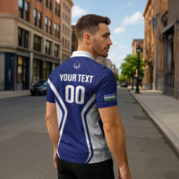 Custom Football Uzbekistan Zipper Polo Shirt Milliy Jamoa Blue Version - Wonder Print Shop