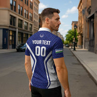 Custom Football Uzbekistan Zipper Polo Shirt Milliy Jamoa Blue Version - Wonder Print Shop