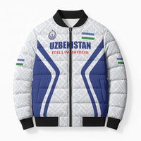 Custom Football Uzbekistan Bomber Puffer Jacket Milliy Jamoa White Version - Wonder Print Shop