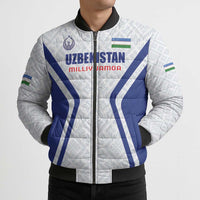 Custom Football Uzbekistan Bomber Puffer Jacket Milliy Jamoa White Version - Wonder Print Shop