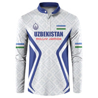 Custom Football Uzbekistan Button Sweatshirt Milliy Jamoa White Version - Wonder Print Shop