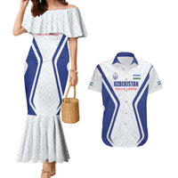 Custom Football Uzbekistan Couples Matching Mermaid Dress and Hawaiian Shirt Milliy Jamoa White Version - Wonder Print Shop