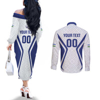 Custom Football Uzbekistan Couples Matching Off The Shoulder Long Sleeve Dress and Long Sleeve Button Shirt Milliy Jamoa White Version - Wonder Print Shop