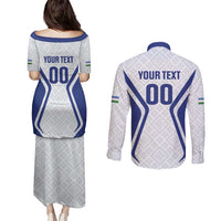 Custom Football Uzbekistan Couples Matching Puletasi and Long Sleeve Button Shirt Milliy Jamoa White Version - Wonder Print Shop