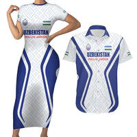 Custom Football Uzbekistan Couples Matching Short Sleeve Bodycon Dress and Hawaiian Shirt Milliy Jamoa White Version - Wonder Print Shop