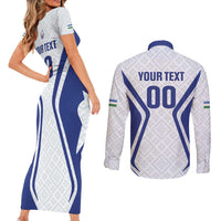 Custom Football Uzbekistan Couples Matching Short Sleeve Bodycon Dress and Long Sleeve Button Shirt Milliy Jamoa White Version - Wonder Print Shop