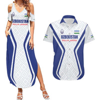 Custom Football Uzbekistan Couples Matching Summer Maxi Dress and Hawaiian Shirt Milliy Jamoa White Version - Wonder Print Shop