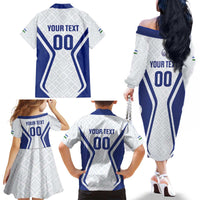 Custom Football Uzbekistan Family Matching Off The Shoulder Long Sleeve Dress and Hawaiian Shirt Milliy Jamoa White Version - Wonder Print Shop