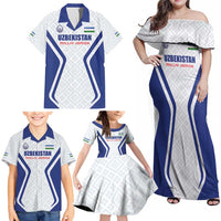 Custom Football Uzbekistan Family Matching Off Shoulder Maxi Dress and Hawaiian Shirt Milliy Jamoa White Version - Wonder Print Shop