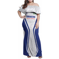 Custom Football Uzbekistan Family Matching Off Shoulder Maxi Dress and Hawaiian Shirt Milliy Jamoa White Version - Wonder Print Shop