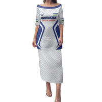 Custom Football Uzbekistan Family Matching Puletasi and Hawaiian Shirt Milliy Jamoa White Version - Wonder Print Shop