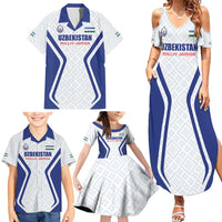 Custom Football Uzbekistan Family Matching Summer Maxi Dress and Hawaiian Shirt Milliy Jamoa White Version - Wonder Print Shop